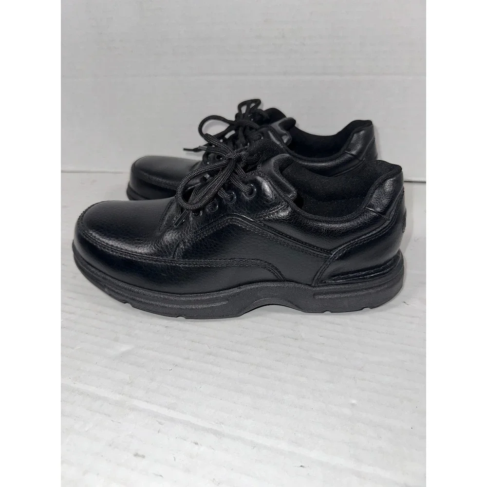 Rockport Mens 8.5 XW Black Leather Walking Shoes Lace Up Padded Collar‎ RP7210